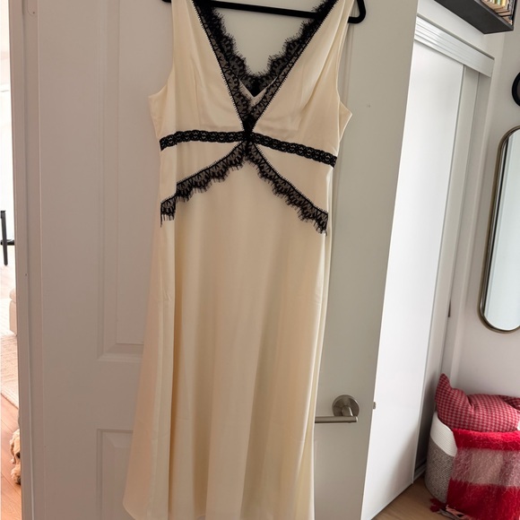 Anthropologie White Silk with Black Lace Dress - Picture 4 of 8